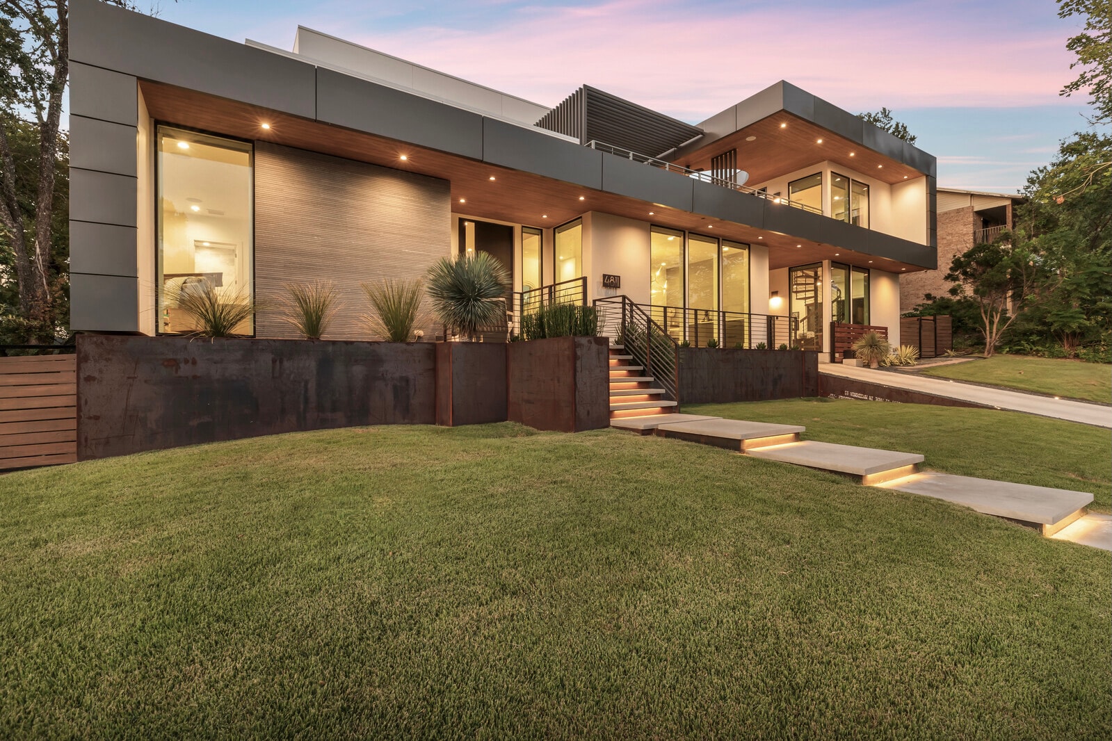 Contemporary custom home outdoor living space
